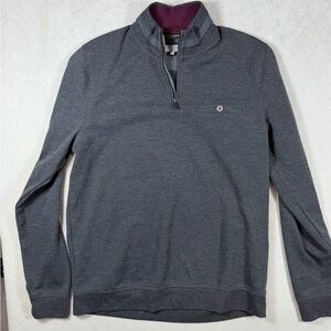 Ted Baker Size Medium (Tagged 4) Charcoal Quarter Zip Lux Front Pocket Sweater